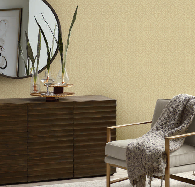 York Catherdral Damask Gold Wallpaper