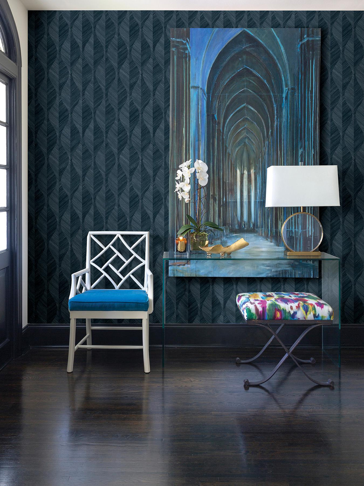 Brewster Home Fashions Advantage Radiance Ogee Indigo Wallpaper