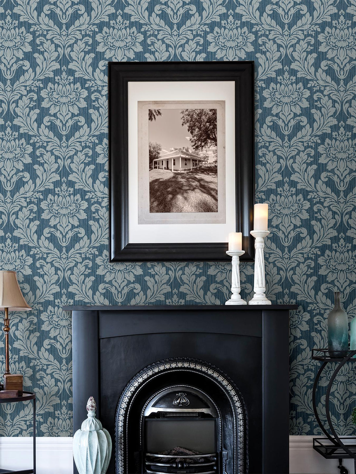 Brewster Home Fashions Advantage Radiance Damask Blue Wallpaper