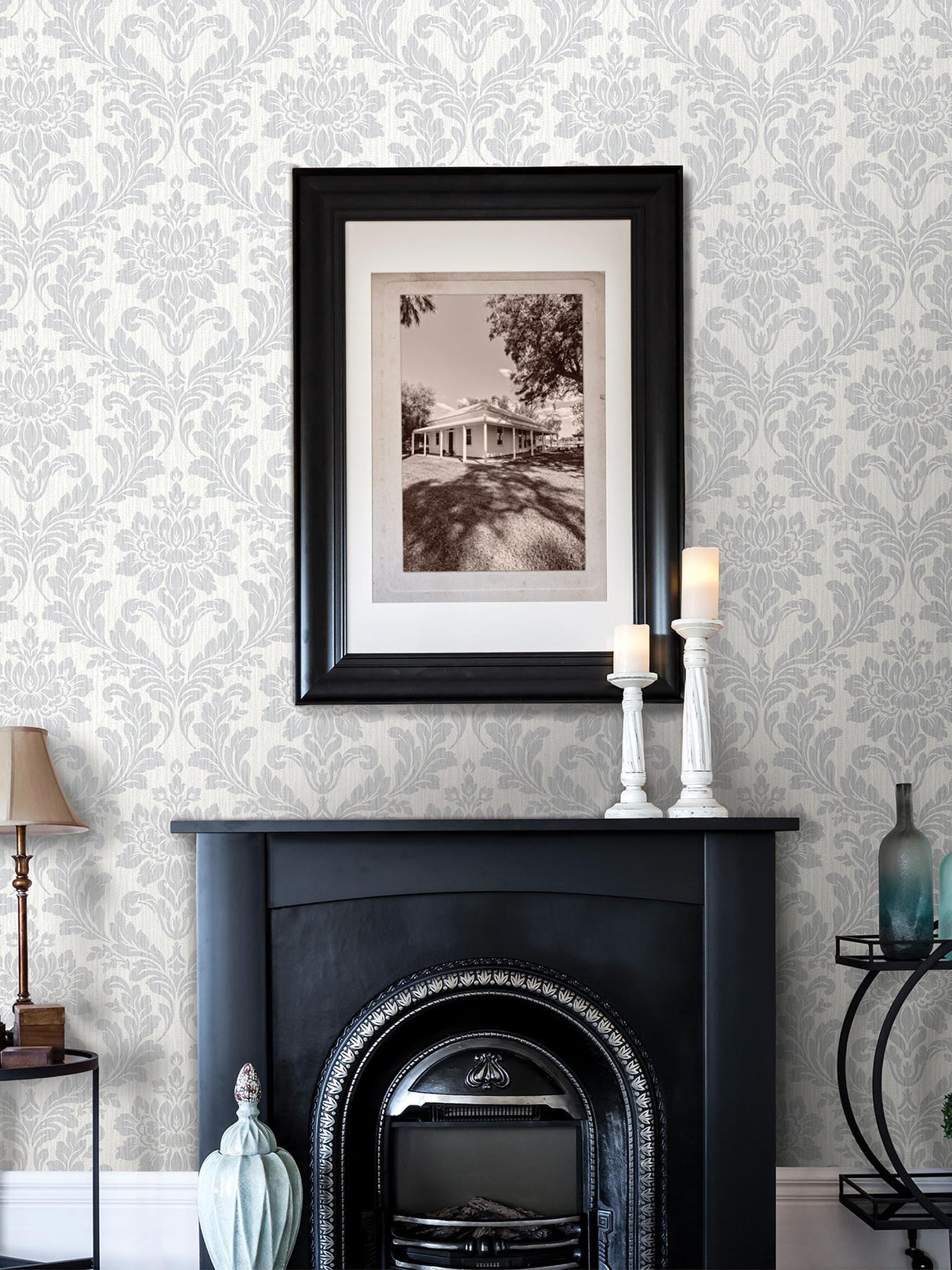 Brewster Home Fashions Advantage Radiance Damask Light Grey Wallpaper