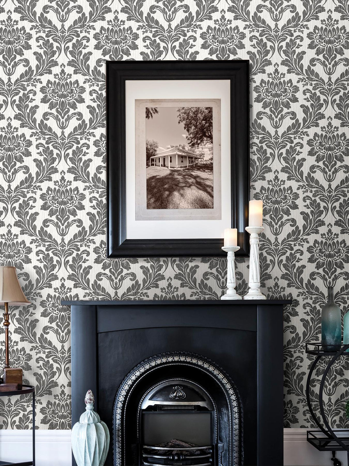 Brewster Home Fashions Advantage Radiance Damask Black Wallpaper