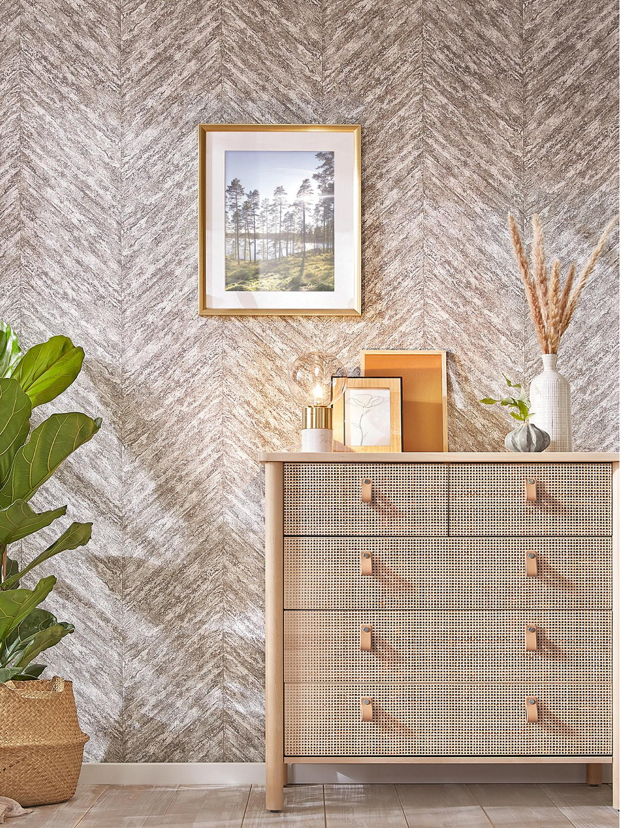 Brewster Home Fashions Advantage Windsong Chevron Sterling Wallpaper