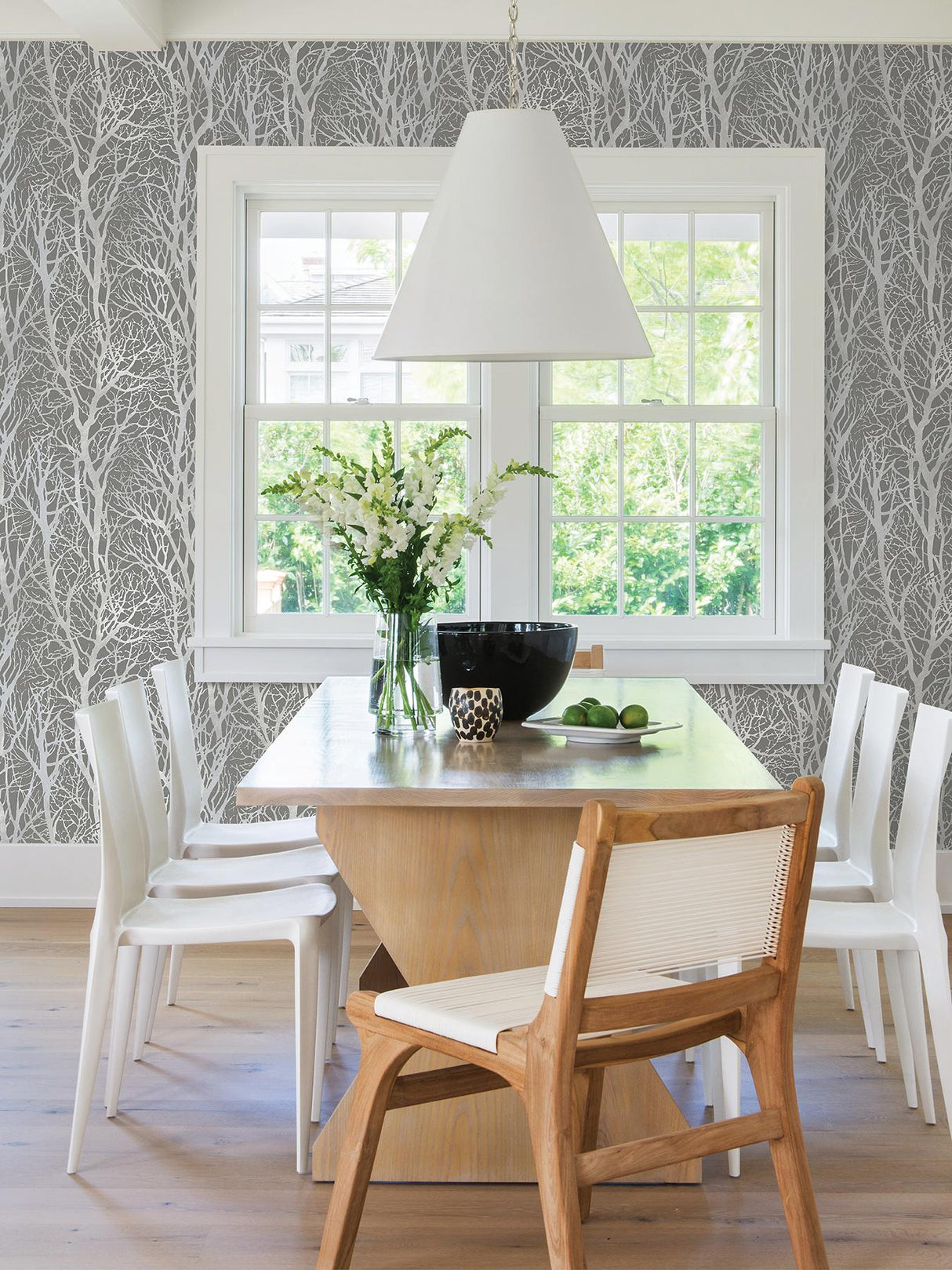 Brewster Home Fashions Advantage Windsong Trees Grey Wallpaper