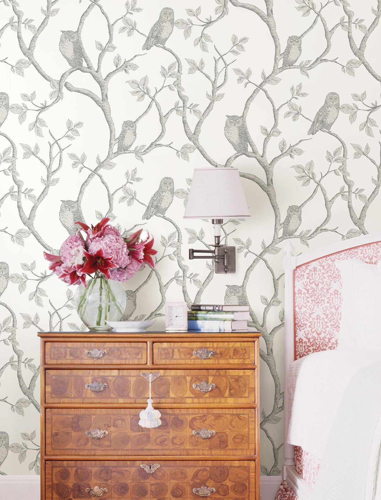 Brewster Home Fashions Enchanted Forest Grey Owl & Tree Wallpaper
