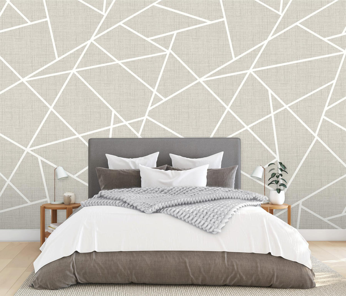 Brewster Home Fashions Modern Lines White On Dove Grey Wall Mural