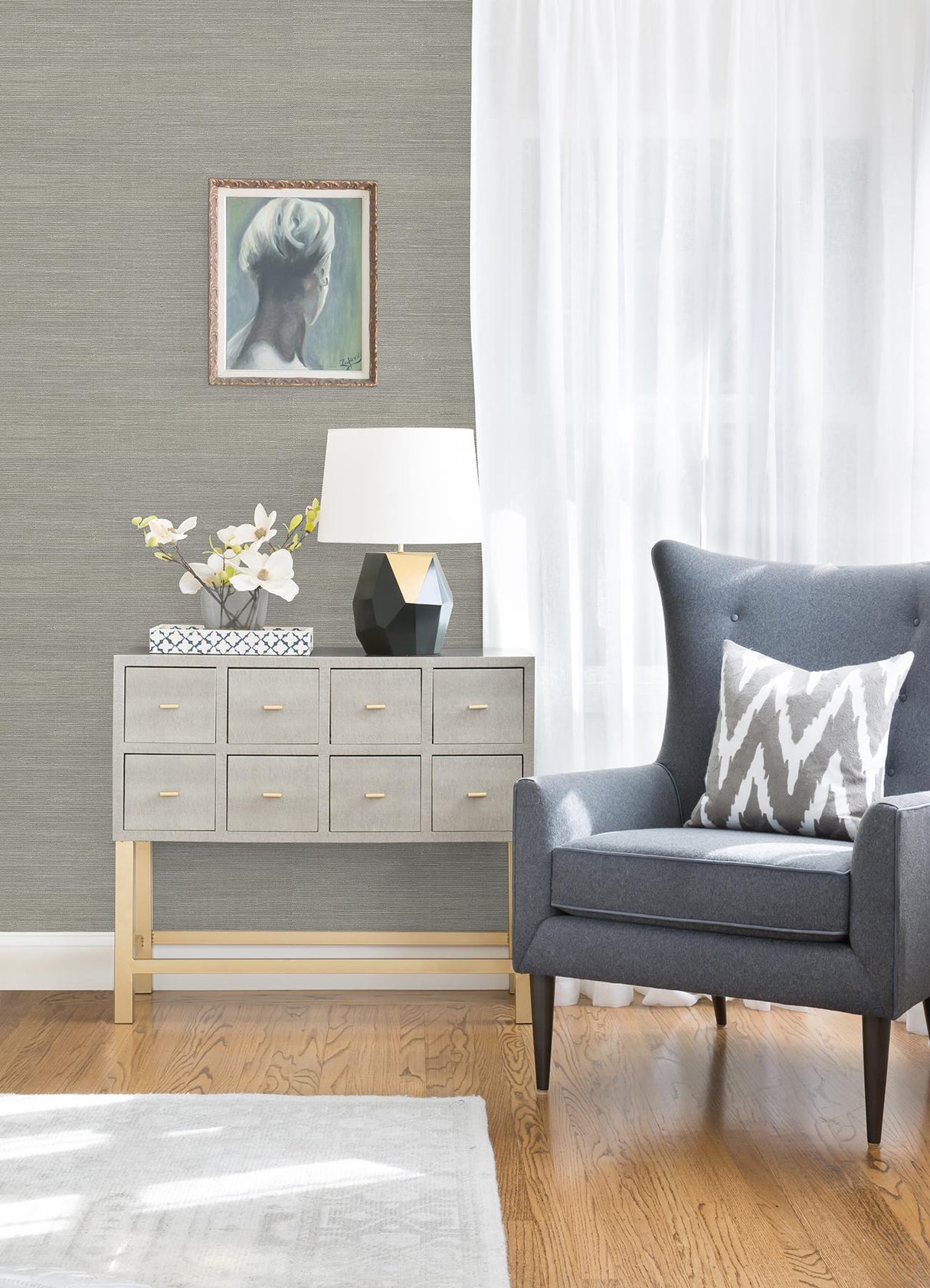 A-Street Prints Liaohe Silver Raffia Grasscloth Wallpaper