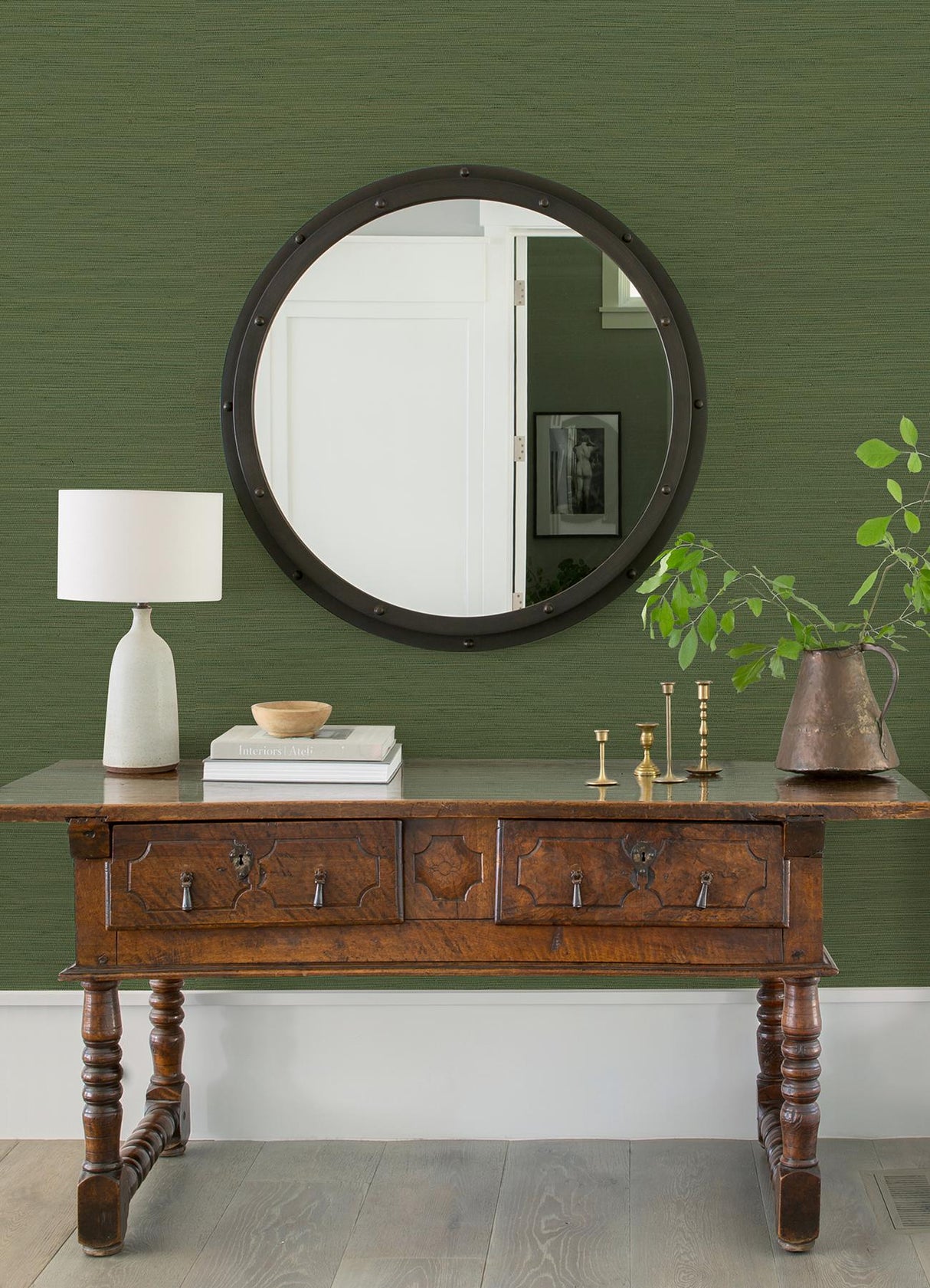 A-Street Prints Kira Green Hemp Grasscloth Wallpaper