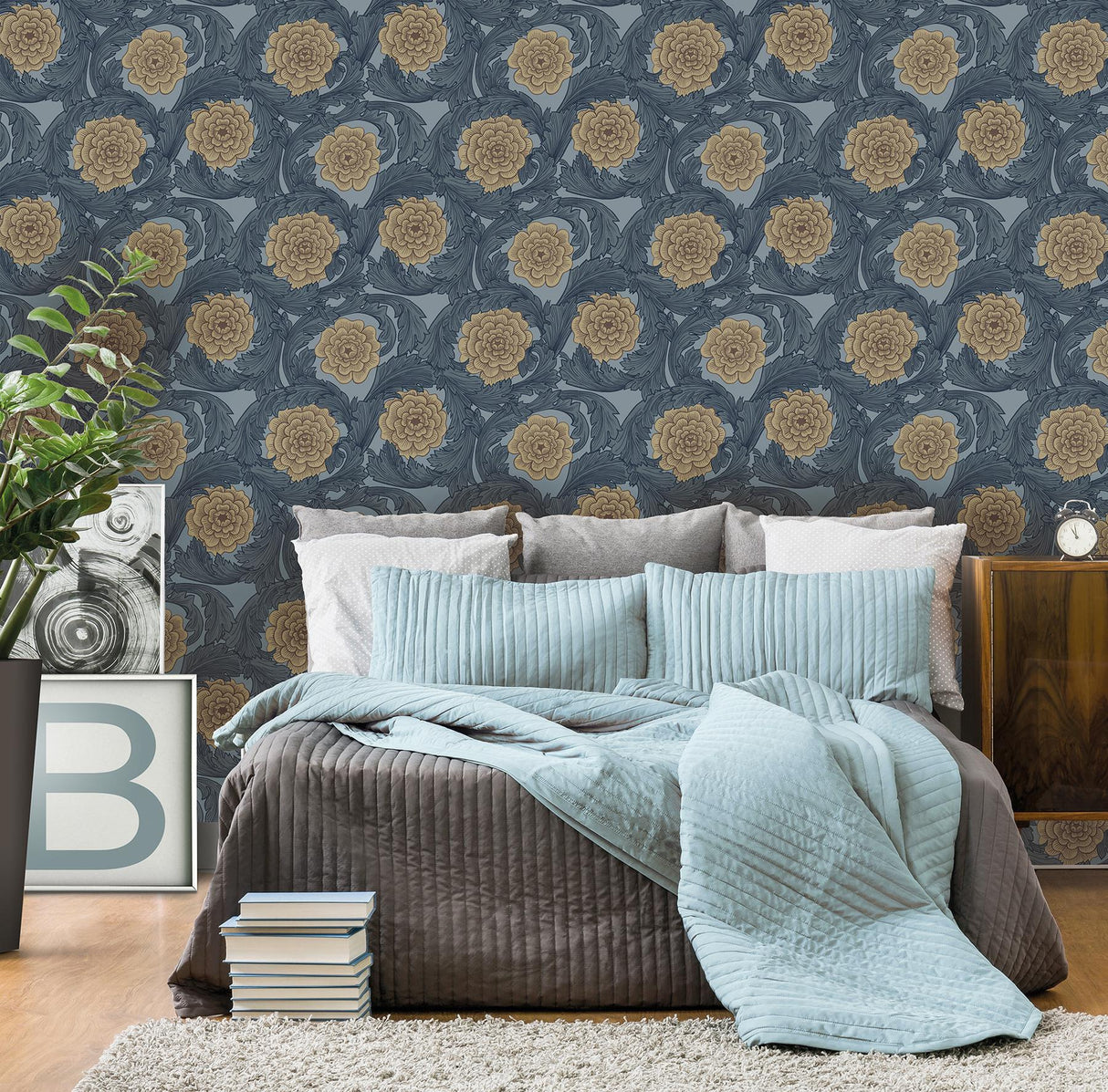 Brewster Home Fashions Midbec Midbec Flowers Blue Wallpaper