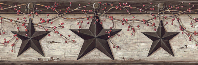 Brewster Home Fashions Graham Cream Rustic Star Trail Border Black Wallpaper