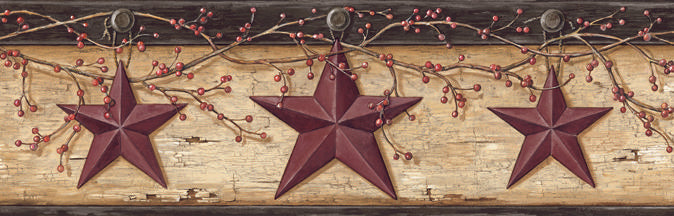 Brewster Home Fashions Graham Sand Rustic Star Trail Border Red Wallpaper