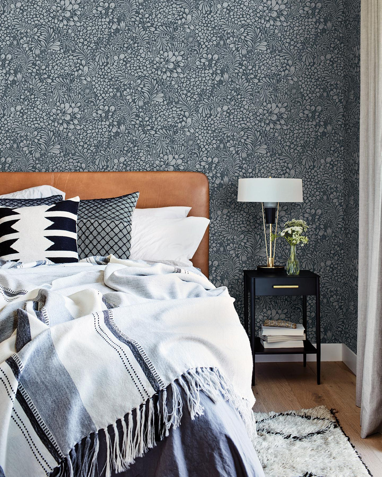 A-Street Prints Lina Botanical Dark Blue Wallpaper