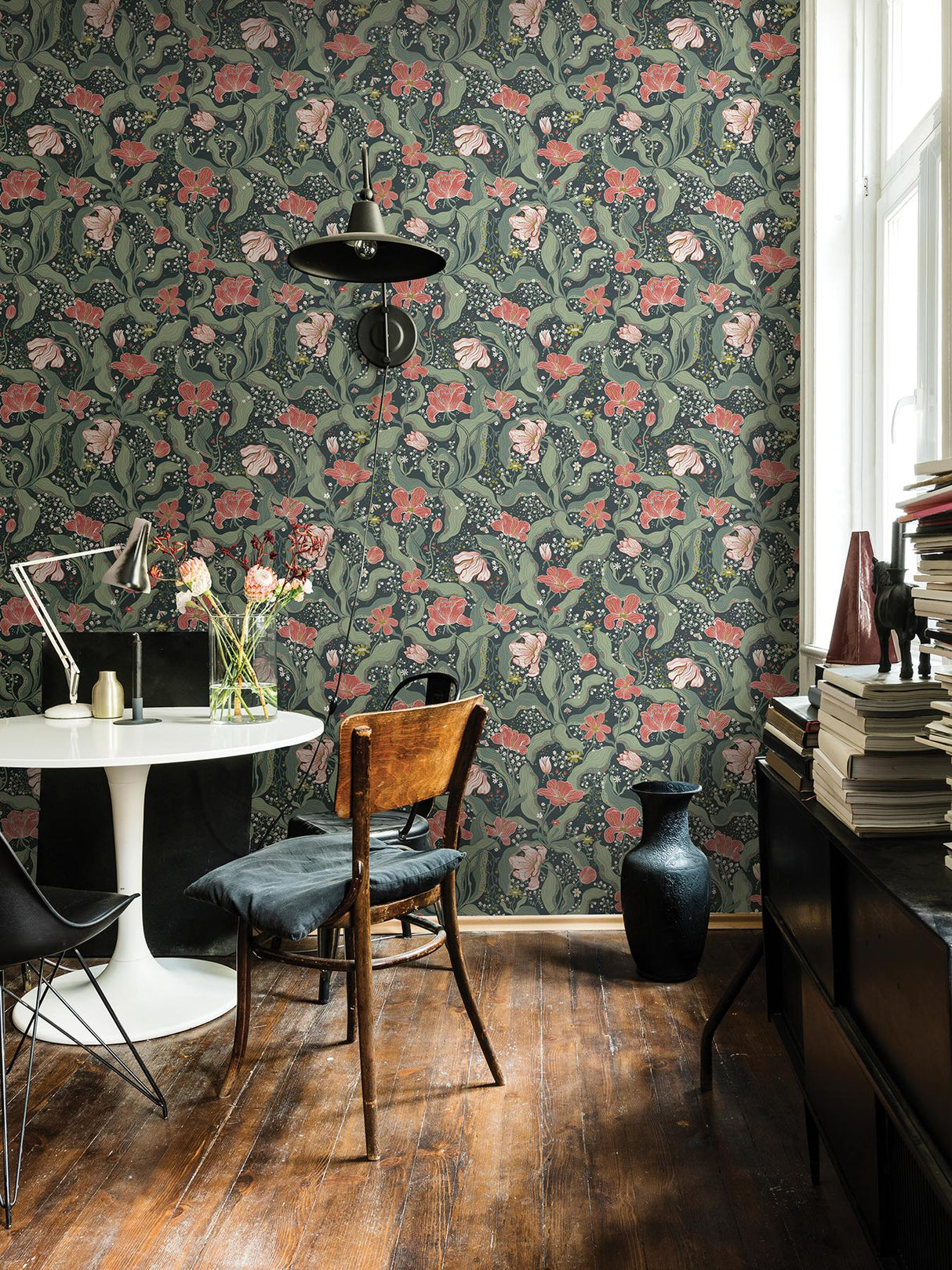 A-Street Prints Bodri Turquoise Tulip Garden Wallpaper