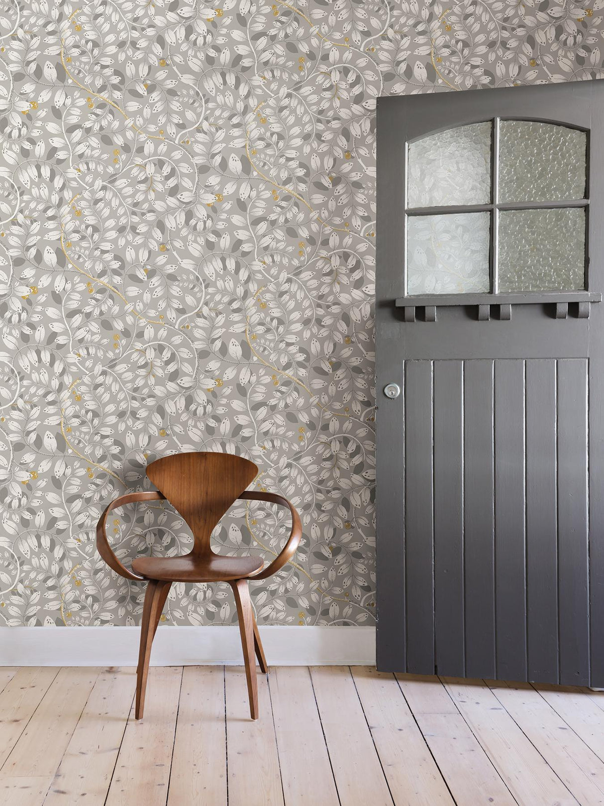 A-Street Prints Kirke Grey Leafy Vines Wallpaper