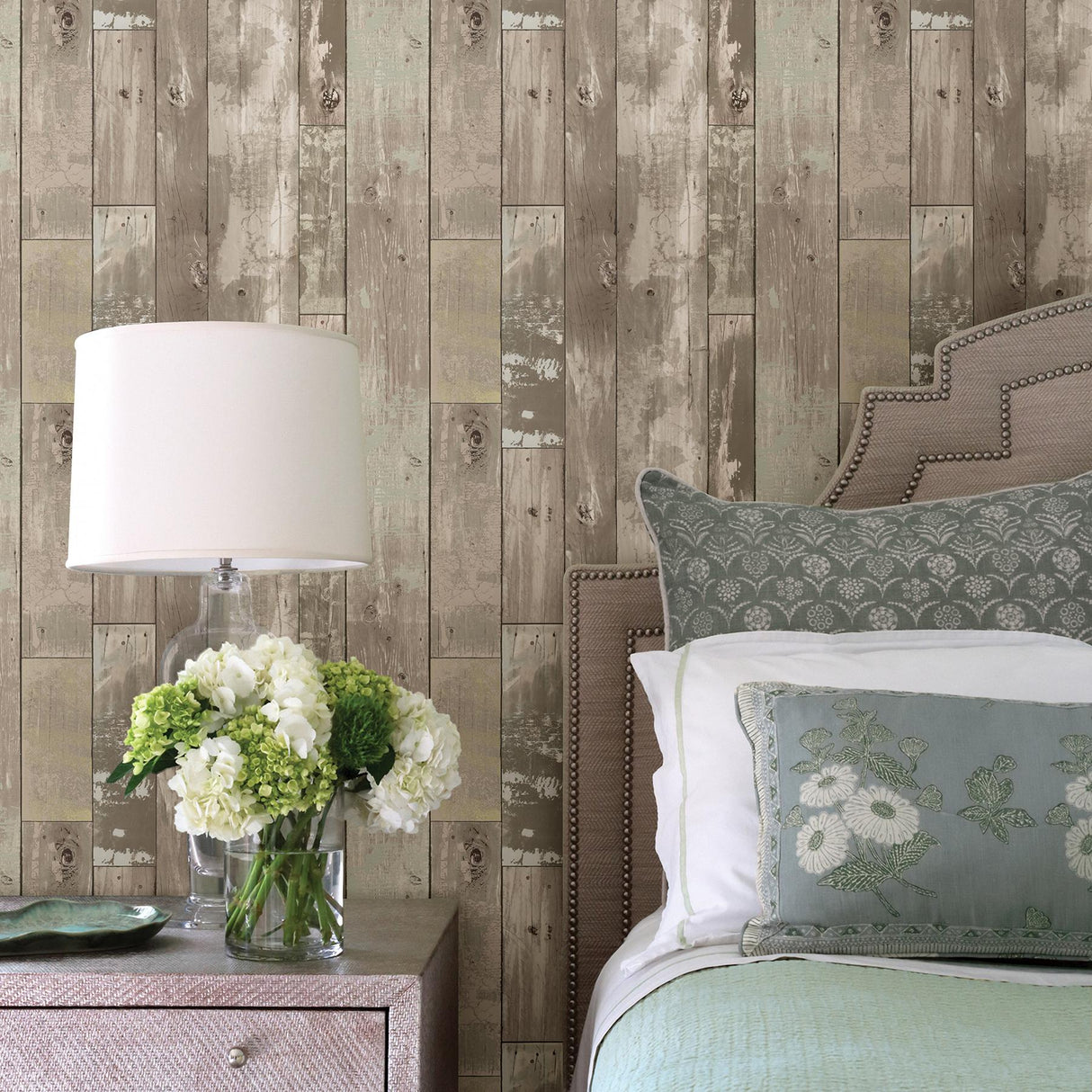 Brewster Home Fashions Heim Taupe Distressed Wood Panel Wallpaper