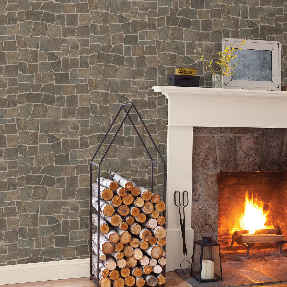 Brewster Home Fashions Flagstone Taupe Slate Path Wallpaper