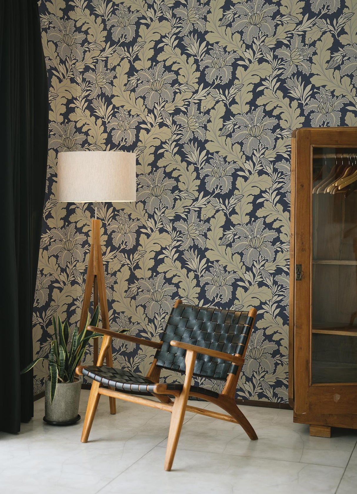 A-Street Prints Revival Botanical Navy Wallpaper