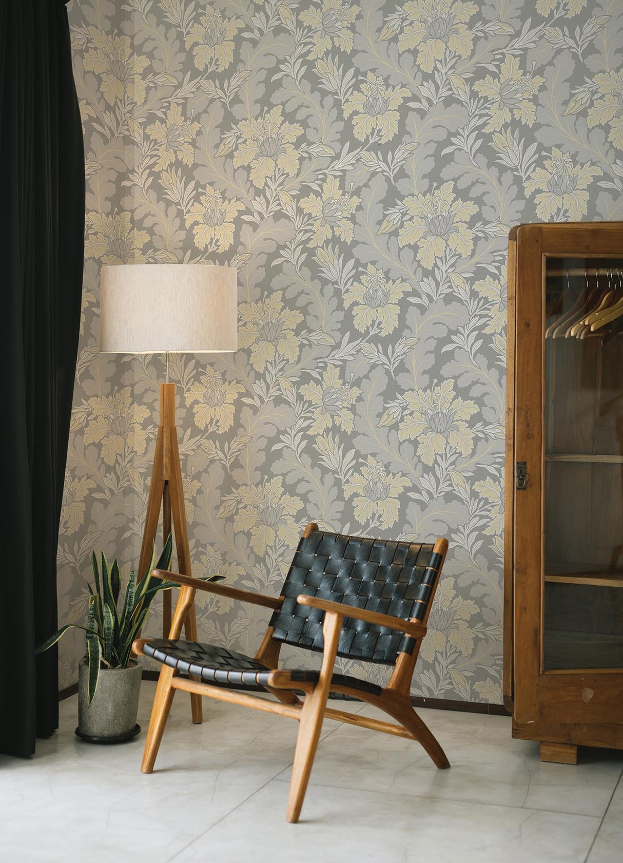 A-Street Prints Butterfield Light Grey Floral Wallpaper