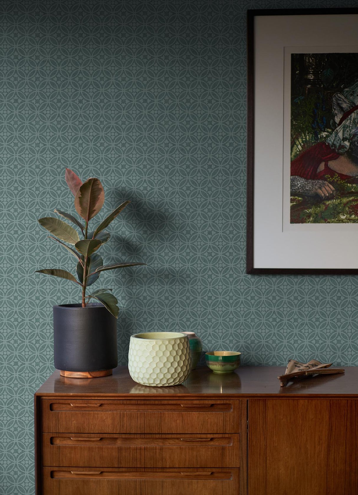 A-Street Prints Larsson Teal Ogee Wallpaper