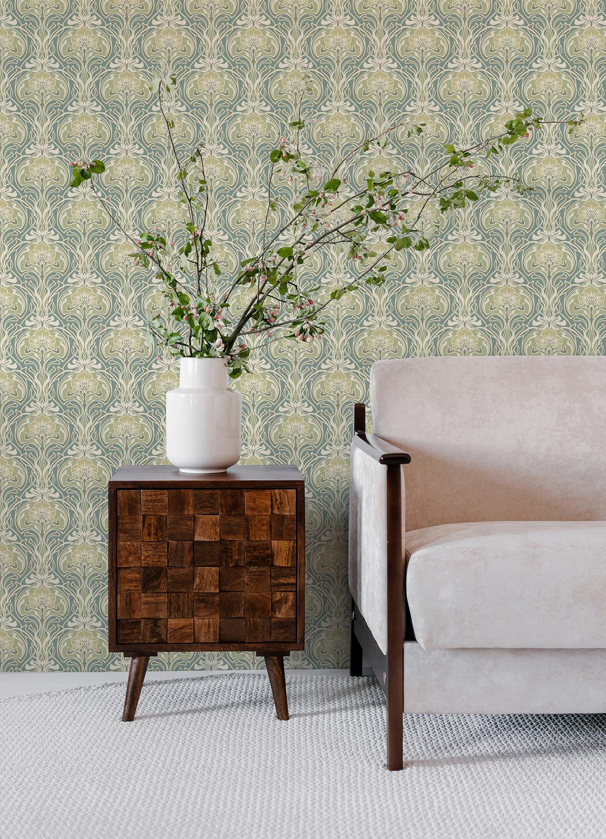 A-Street Prints Mucha Teal Botanical Ogee Wallpaper