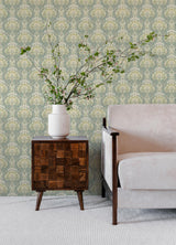 A-Street Prints Mucha Teal Botanical Ogee Wallpaper