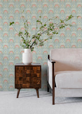 A-Street Prints Mucha Light Blue Botanical Ogee Wallpaper