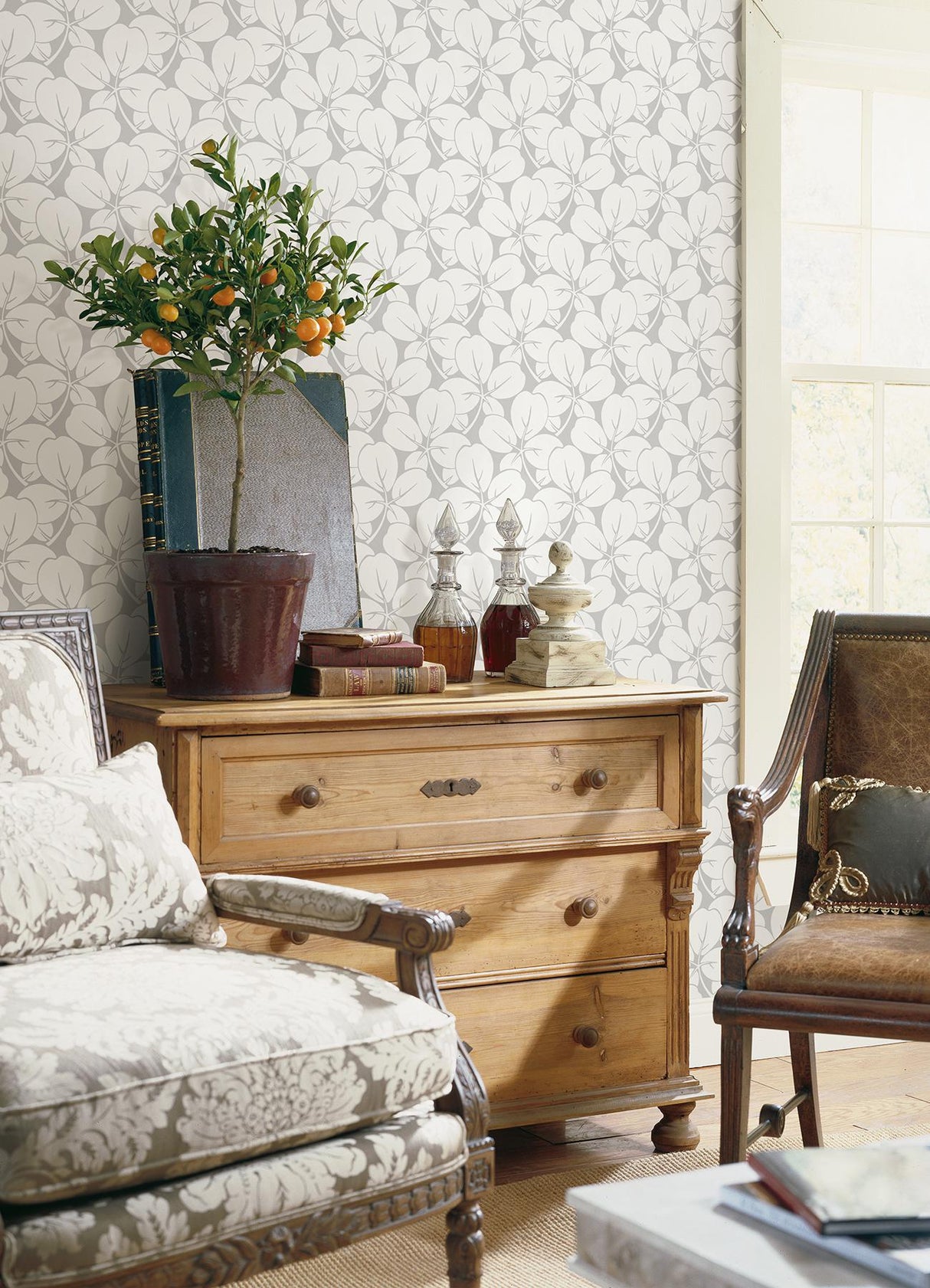 A-Street Prints Robert Light Grey Clover Wallpaper