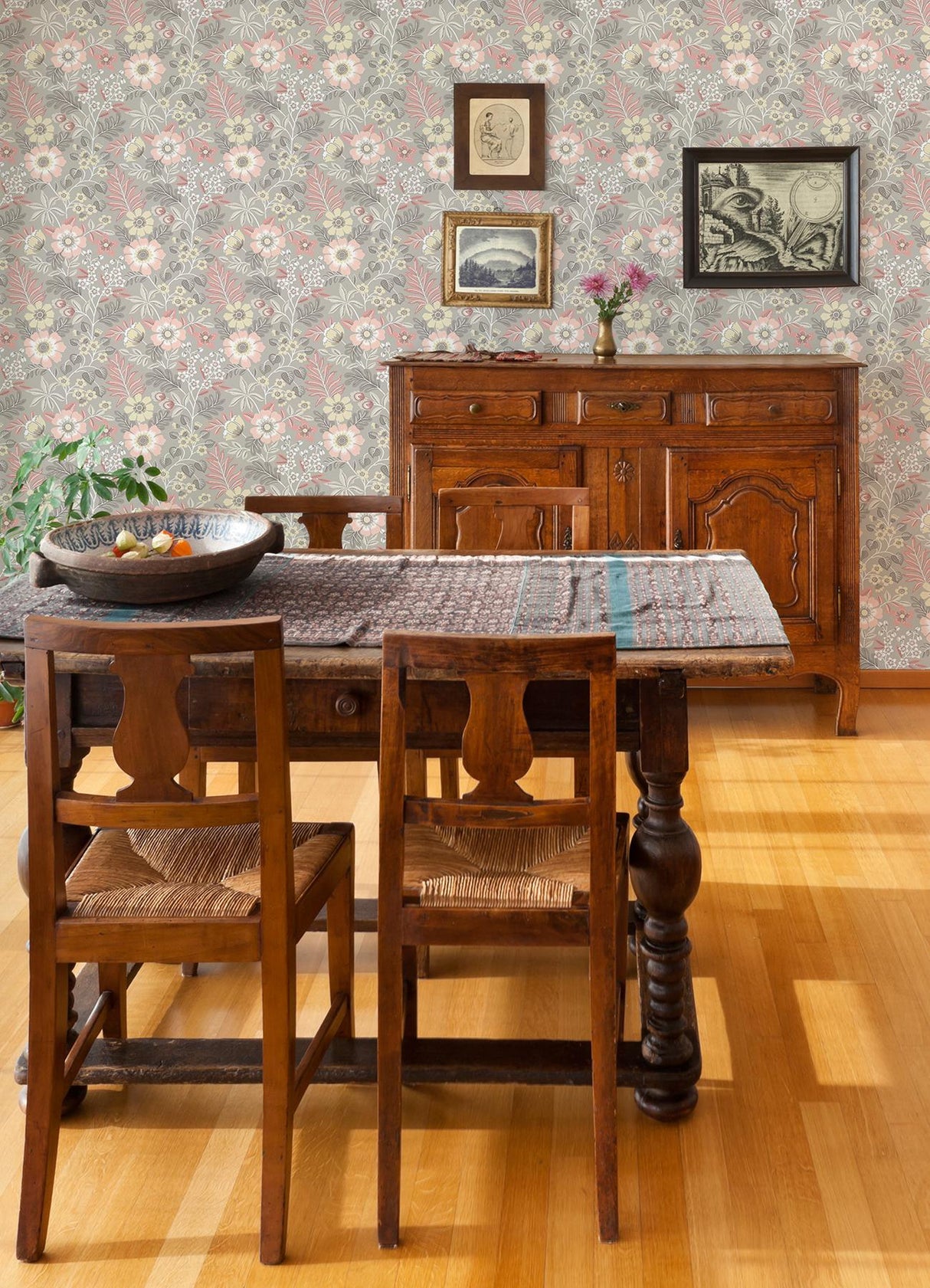 A-Street Prints Voysey Pink Floral Wallpaper