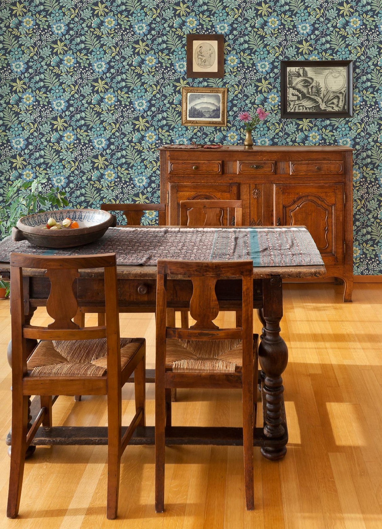 A-Street Prints Voysey Navy Floral Wallpaper