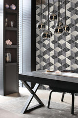 Brewster Home Fashions Origin Design Department Rizzo Geometric Stone Black Wallpaper