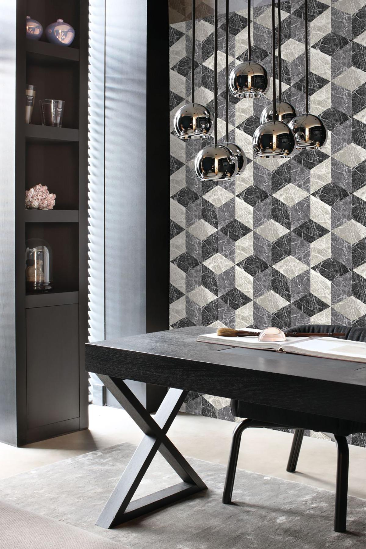 Brewster Home Fashions Origin Design Department Rizzo Geometric Stone Black Wallpaper