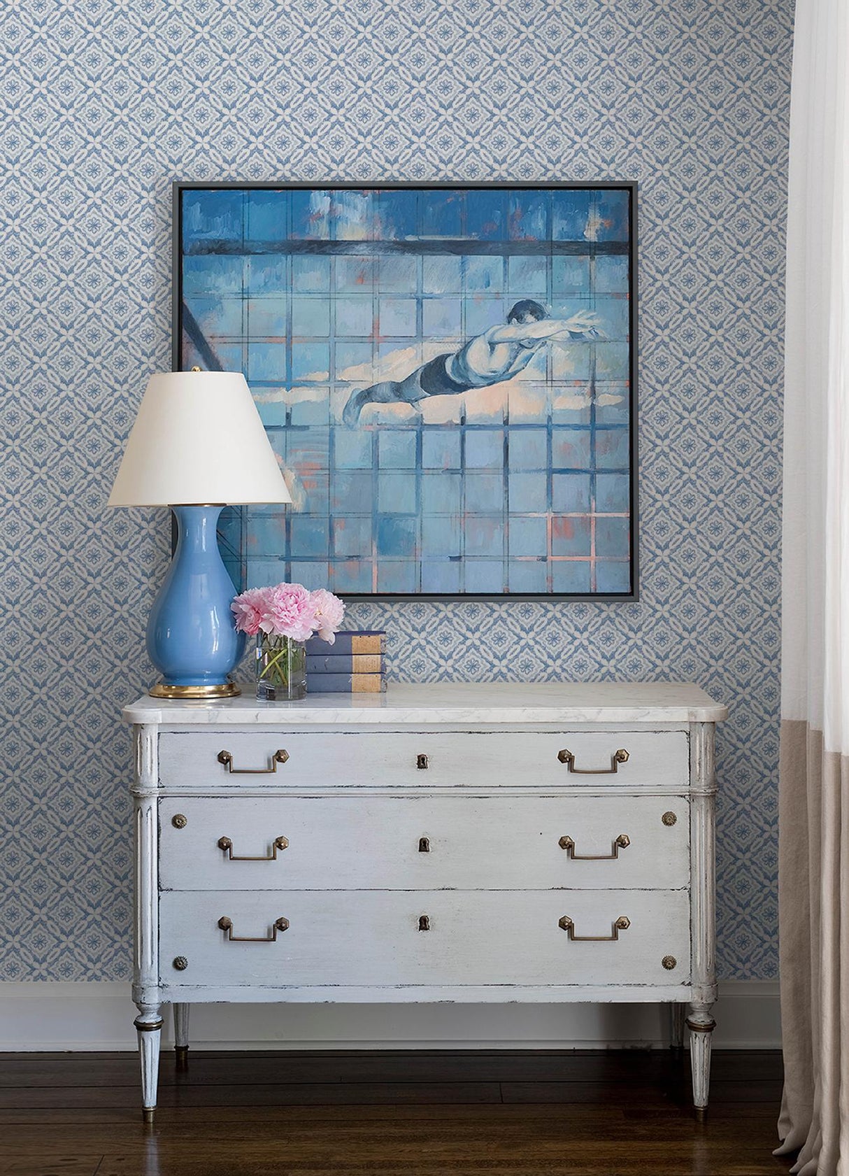 Brewster Home Fashions Chesapeake Flora & Fauna Geometrics Blue Wallpaper