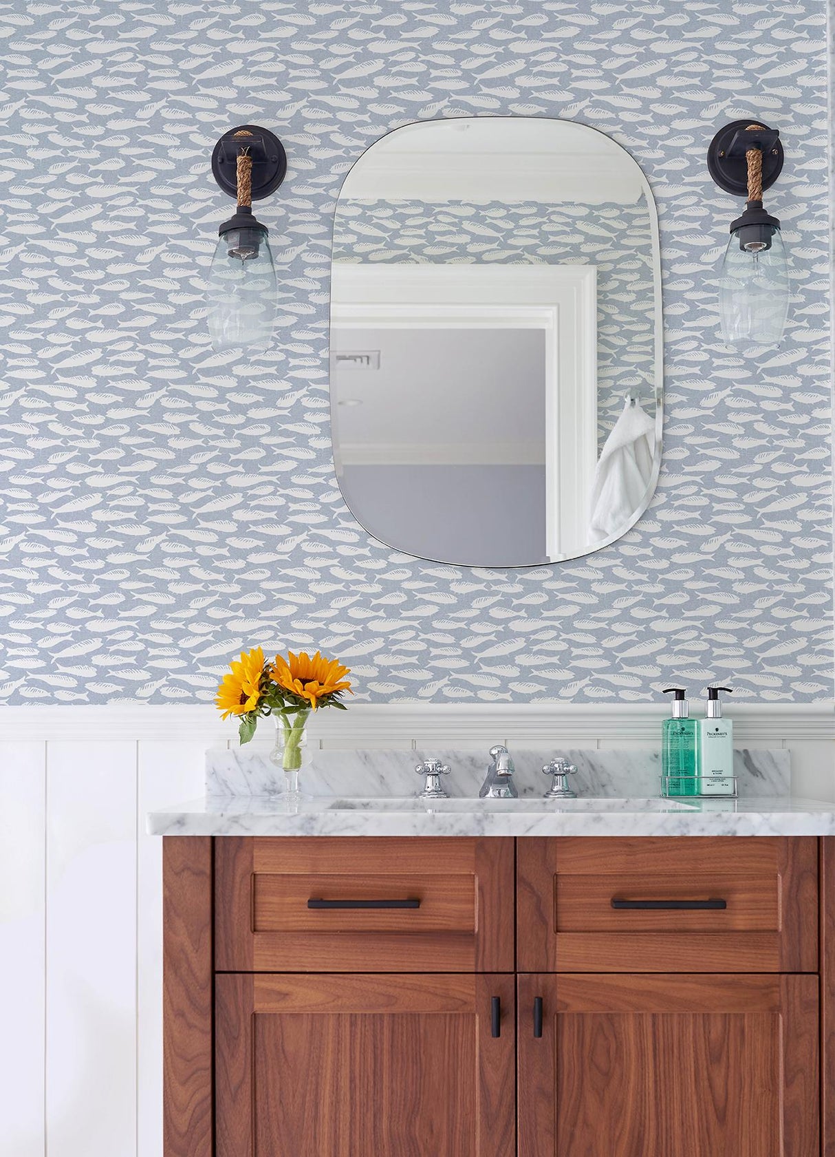 Brewster Home Fashions Chesapeake Flora & Fauna Fish Denim Wallpaper