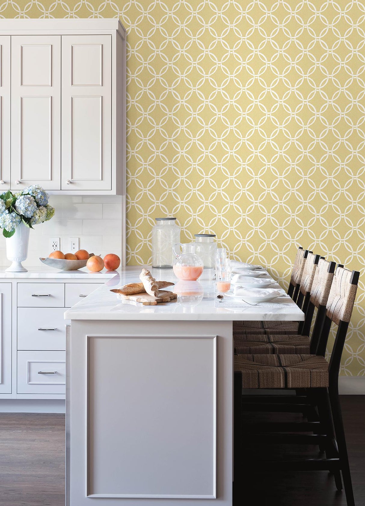Brewster Home Fashions Quelala Yellow Ring Ogee Wallpaper