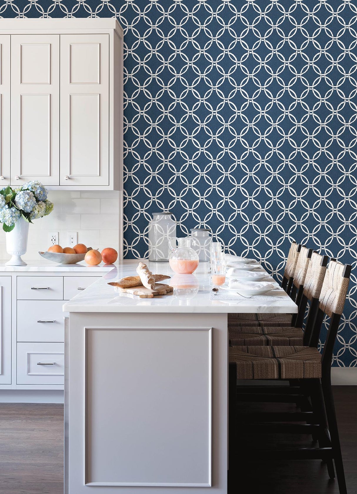 Brewster Home Fashions Chesapeake Flora & Fauna Geometrics Navy Wallpaper