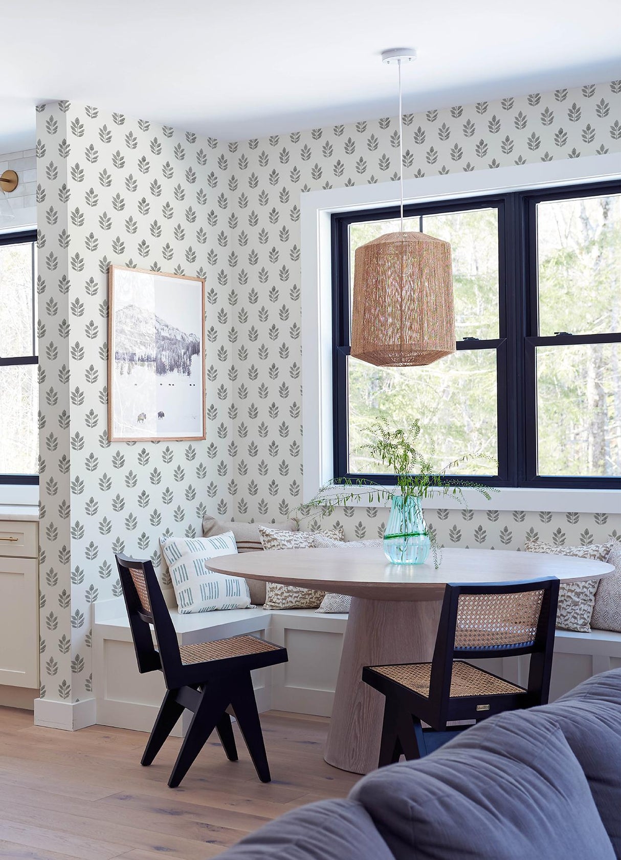 Brewster Home Fashions Chesapeake Flora & Fauna Leaves Charcoal Wallpaper