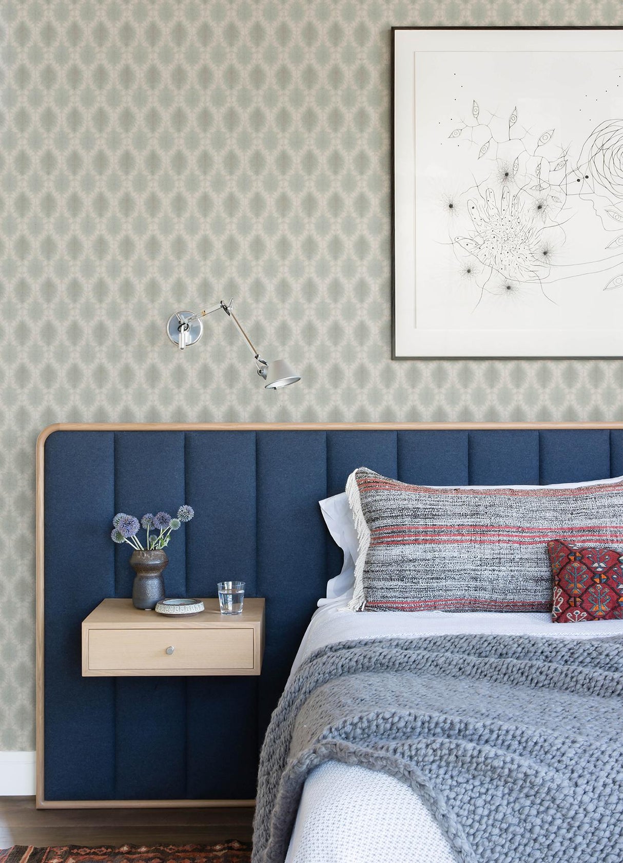 Brewster Home Fashions Mombi Teal Diamond Shibori Wallpaper