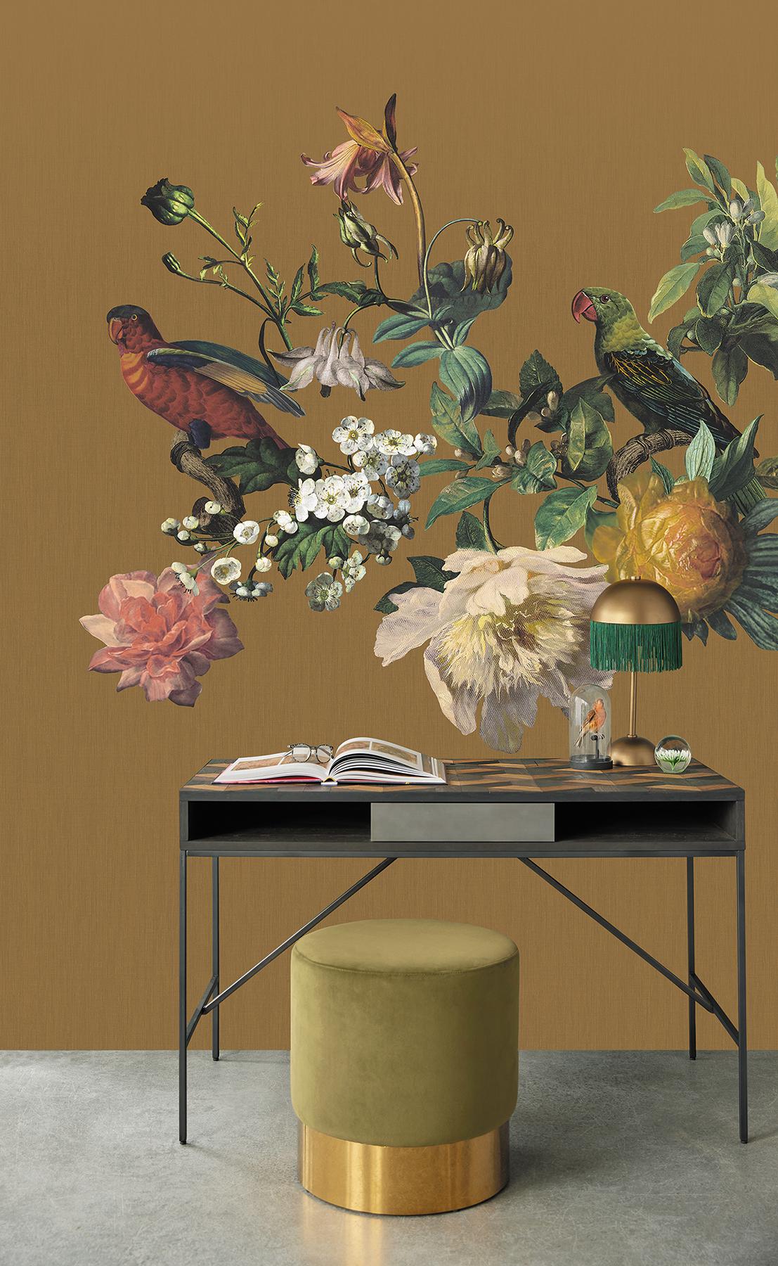 Brewster Home Fashions Eijffinger Museum Flowers Ochre Wallpaper