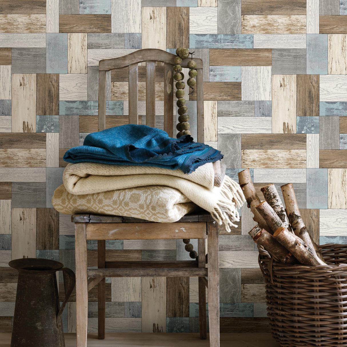 A-Street Prints Knock On Wood Multicolor Distressed Wallpaper