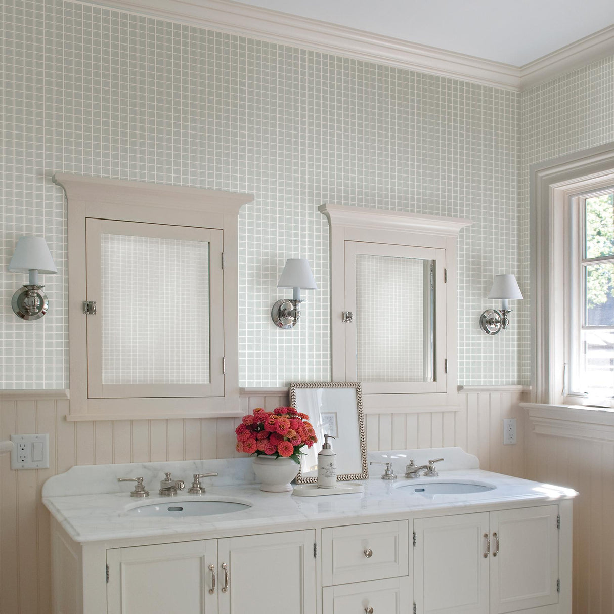Brewster Home Fashions Crystalline Seafoam Glass Tile Wallpaper