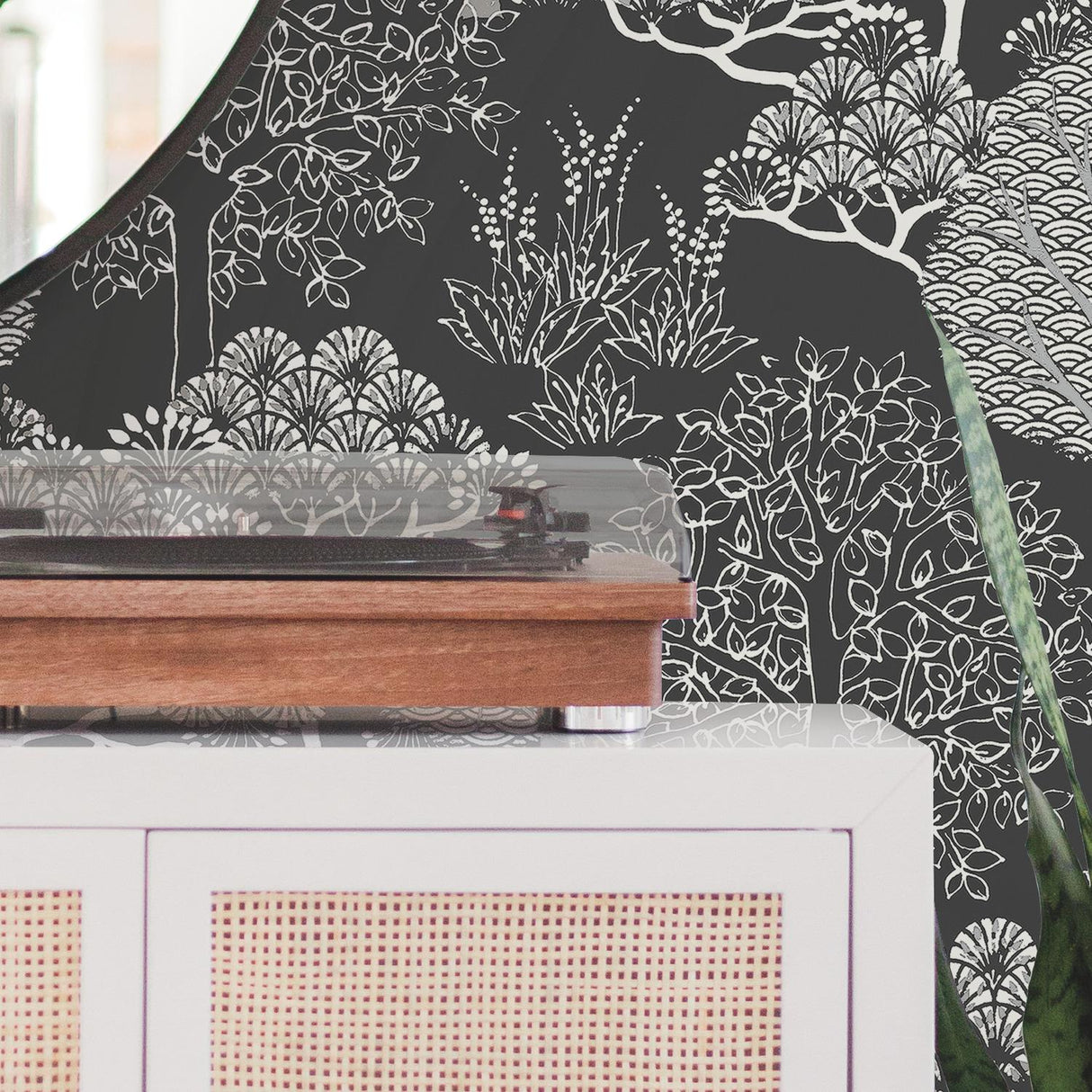 York Wallcoverings Kimono Trees Black Metallic Wallpaper