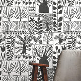 York Primitive Trees Black & White Wallpaper