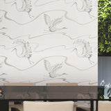 York Soaring Cranes White & Silver Wallpaper