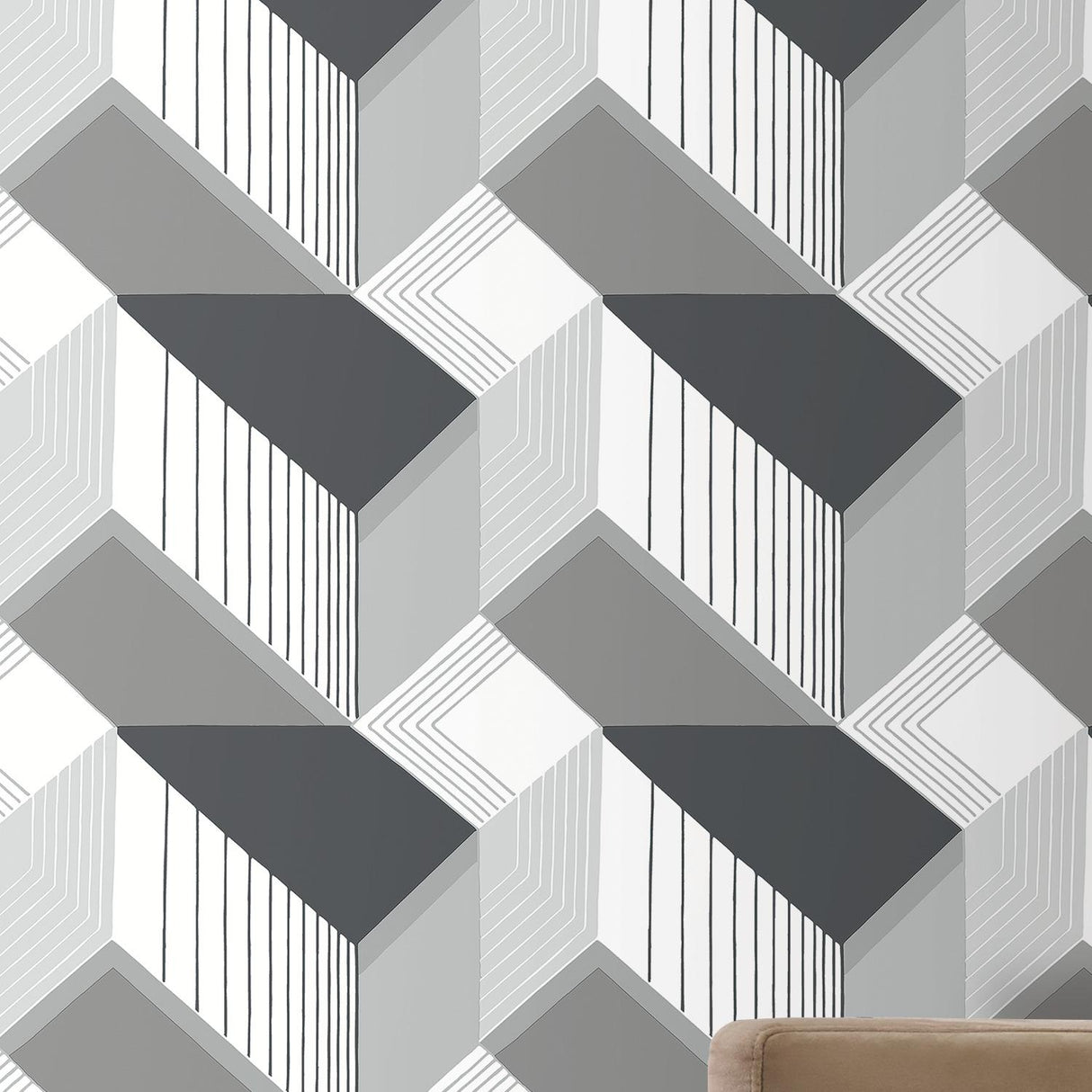York Graphic White & Cream Geo Blocks Wallpaper