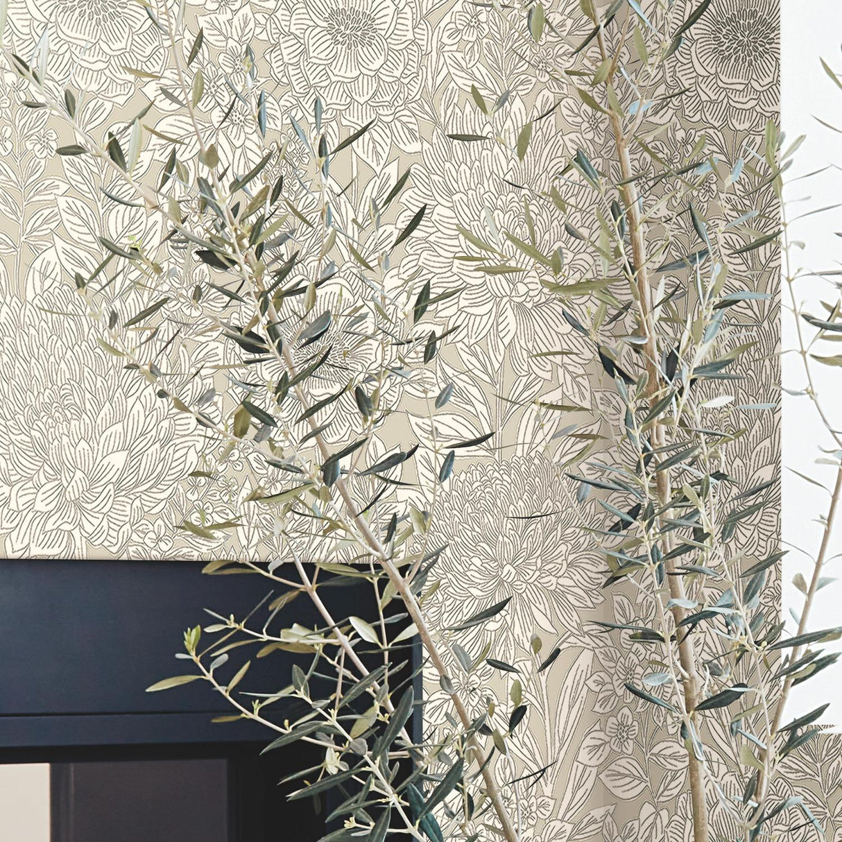 York Wood Block Blooms Taupe & Silver Wallpaper