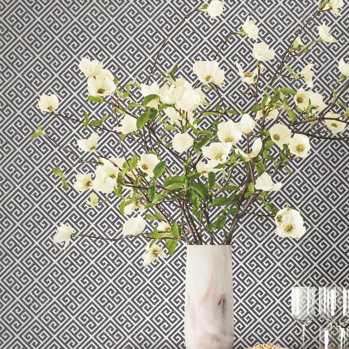 York Grecian Geometric Black Wallpaper