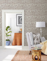 Antonina Vella Laurel Damask Brown Wallpaper