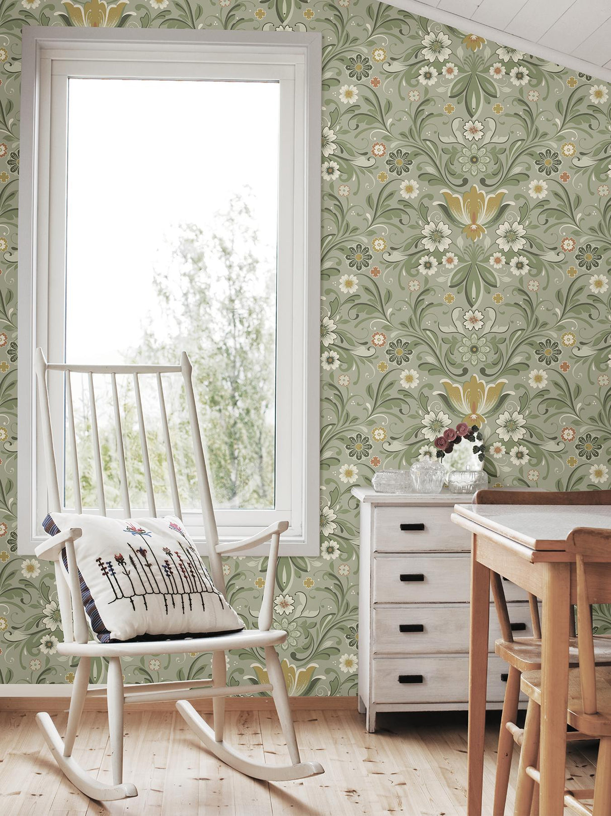 A-Street Prints Annelie Flowers Grey Yellow Wallpaper