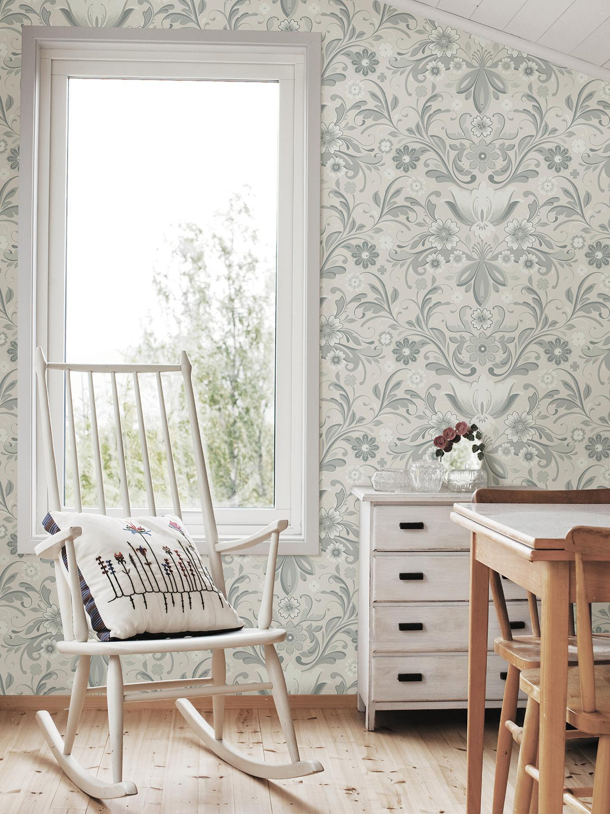 A-Street Prints Ostanskar Light Grey Retro Floral Wallpaper