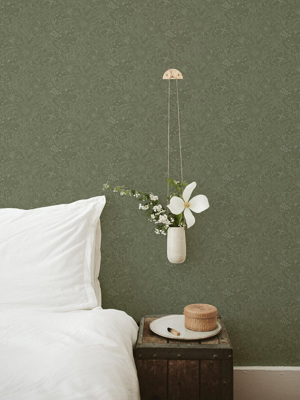 A-Street Prints Wilma Green Floral Block Print Wallpaper