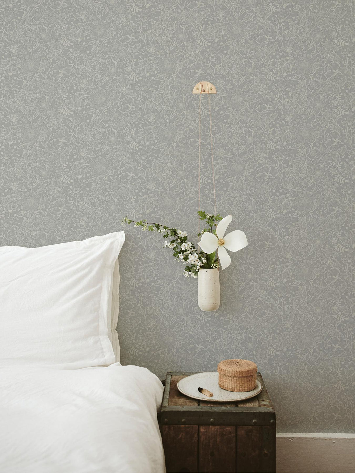 A-Street Prints Annelie Flowers Grey Wallpaper